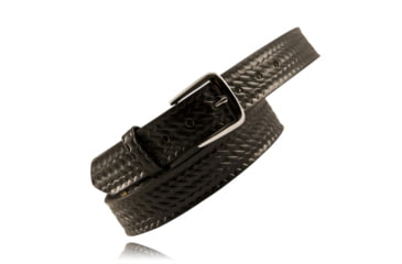 Image of Boston Leather 1 1/2 Lined Off Duty Belts - Mens, Nickel, Basket Weave, Black, 28in, 6582-3-28