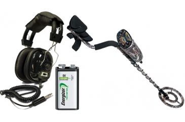 Image of Bounty Hunter Camo-LS Digital Metal Detector, Camo with 10in Coin Depth Detection w/ Bounty Hunter Headphones and Energizer Rechargeable 9-volt Batteries