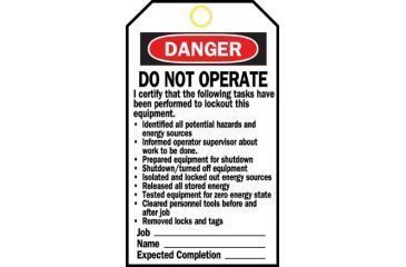Image of Brady Heavy-Duty Lockout Tags, Brady 65502 Lockout Tag With White Background