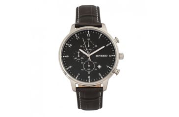 Image of Breed Holden Chronograph Leather-Band Watch w/ Date, Silver/Black, BRD7804