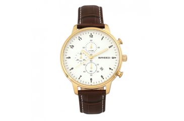 Image of Breed Holden Chronograph Leather-Band Watch w/ Date, Gold/Brown, BRD7805