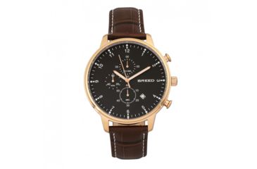 Image of Breed Holden Chronograph Leather-Band Watch w/ Date, Rose Gold/Brown, BRD7806