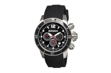 Image of Breed Mens 4302 Salvatore Watch - Black Silicone Band,Silver Bezel,Strap Buckle,Black Analog Dial,Silver Hand in Silver BRD4302