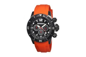 Image of Breed Mens 4306 Salvatore Watch - Orange Silicone Band,Black Bezel,Strap Buckle,Black Analog Dial,Silver Hand BRD4306