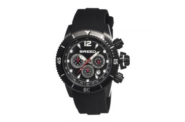 Image of Breed Mens 4304 Salvatore Watch - Black Silicone Band,Black Bezel,Strap Buckle,Black Analog Dial,Silver Hand in Black BRD4304