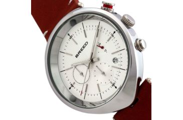 Image of Breed Tempest Chronograph Leather-Band Watch w/Date, Brown/White, One Size, BRD8601