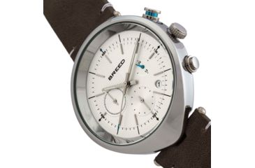 Image of Breed Tempest Chronograph Leather-Band Watch w/Date, Grey/White, One Size, BRD8602