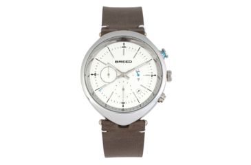 Image of Breed Tempest Chronograph Leather-Band Watch w/Date, Grey/White, One Size, BRD8602