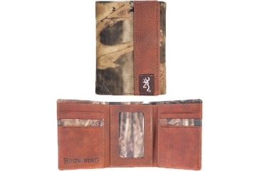 Image of Browning Mens Tri-Fold Leather Wallet Mossy Oak Infinity Camo Trim