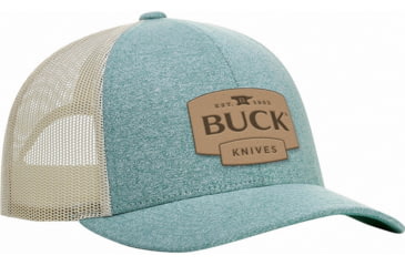 Image of Buck Knives Womens Trucker Cap Teal, One Size Fits Most, Adjustable Mesh Back, Leather Buck Logo Patch On Front, Teal Front, 12411