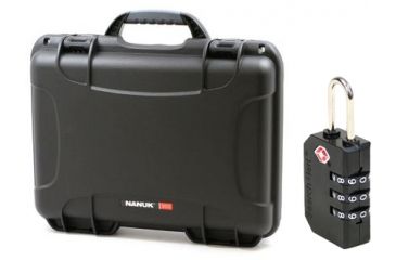 Image of Nanuk 910 Hard Plastic Waterproof Case, Black w/ 3 Part Foam Insert 910-1001 with Nanuk padlock w/logo 900-LOCK NANUK 910-1001-KIT1