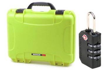 Image of Nanuk 910 Hard Plastic Waterproof Case, Lime w/ 3 Part Foam Insert 910-1002 with Nanuk padlock w/logo 900-LOCK NANUK 910-1002-KIT1