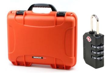 Image of Nanuk 910 Hard Plastic Waterproof Case, Orange w/ 3 Part Foam Insert 910-1003 with Nanuk padlock w/logo 900-LOCK NANUK 910-1003-KIT1