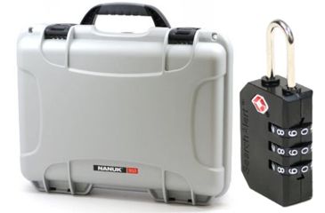 Image of Nanuk 910 Hard Plastic Waterproof Case, Silver w/ 3 Part Foam Insert 910-1005 with Nanuk padlock w/logo 900-LOCK NANUK 910-1005-KIT1