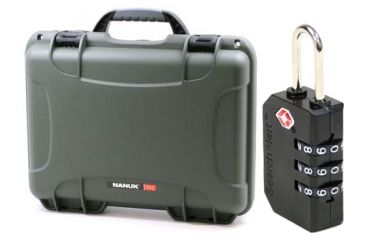 Image of Nanuk 910 Hard Plastic Waterproof Case, Olive w/ 3 Part Foam Insert 910-1006 with Nanuk padlock w/logo 900-LOCK NANUK 910-1006-KIT1