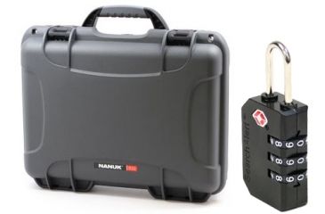 Image of Nanuk 910 Hard Plastic Waterproof Case, Graphite w/ 3 Part Foam Insert 910-1007 with Nanuk padlock w/logo 900-LOCK NANUK 910-1007-KIT1