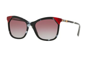 Image of Burberry BE4263F Sunglasses 370990-54 - Black/tortoise White/red Frame, Grey Gradient Violet Lenses