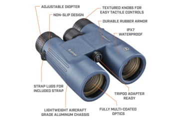 Image of Bushnell H2O 8x42mm Roof WP/FP Binocular, Twist Up Eyecups, Box 6L, Dark Blue, 158042R