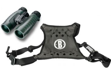 Image of Bushnell Trophy XLT 12x50mm Roof BaK4 Prism Binoculars, Green 235012 and Bushnell Deluxe Binocular Harness Strap 191225