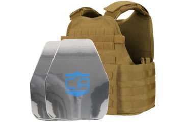 Image of Caliber Armor AR550 11 x 14 Level III+ Body Armor w/ PolyShield Spall Coat and Condor MOPC Package, Coyote Brown, Medium/2XL, 19-AR550-MOPC-1114-SPC-CB