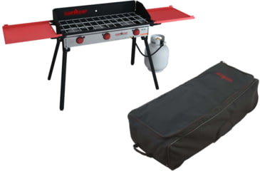 Image of Camp Chef Pro 90X - 3 Burner Stove, Black and Red, with Black, Top-loading Roller Bag, Black, RCB90