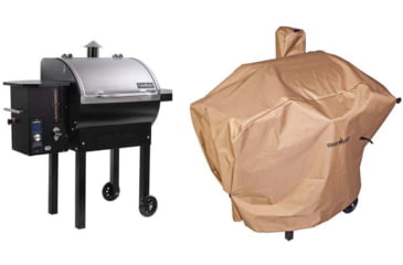 Image of Camp Chef Smokepro DLX Stainless Pellet Grill, Stainless, with Tan Patio Cover, PCPG24L
