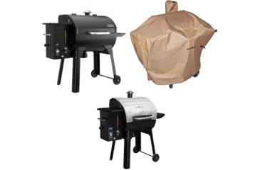 Image of Camp Chef SmokePro SG 30in Wi-Fi Pellet Grill, Black, with Tan Patio Cover, PCPG30L, and Blanket for 30in Pellet Grills, Grey, PG30BLKL