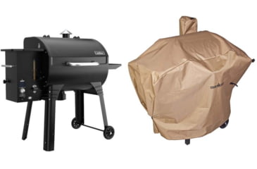 Image of Camp Chef SmokePro SG 30in Wi-Fi Pellet Grill, Black, with Tan Patio Cover, PCPG30L