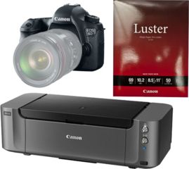 Image of Canon Pixma PRO-10 Printer, Photo Paper, and EOS 6D Camera
