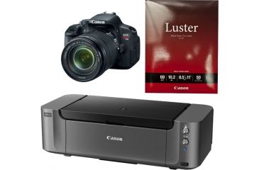 Image of Canon Pixma PRO-10 Printer, Photo Paper, and EOS Rebel T4i Camera with EF-S 18-135mm IS STM Lens