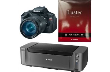 Image of Canon Pixma PRO-10 Printer, Photo Paper, and EOS Rebel T4i Camera with EF-S 18-55mm IS II Lens