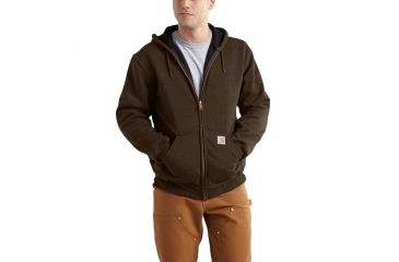Image of Carhartt Rain Defender Rutland Thrermal Lined Hooded Zip-Front Sweatshirt for Mens, Dark Brown, Extra Large/Regular 100632-201-REG-XL