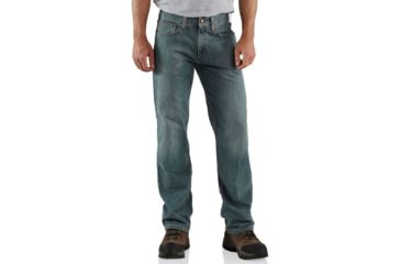 Image of Carhartt Straight Leg Relaxed Fit Jean - Men's-Light Weathered Blue-34 Waist-Long Inseam