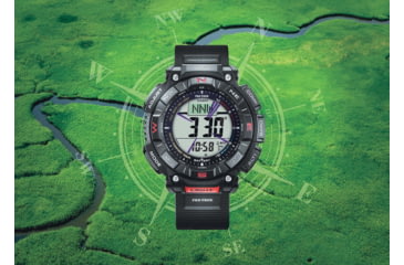 Image of Casio Outdoor Casio Pro Trek Solar Watch Triple Sensor Watching Featuring an Altimeter, Barometer, Digital Compass, Thermometer and 100M WR - Mens, Black, One Size, PRG340-1