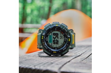 Image of Casio Outdoor Casio Pro Trek Solar Watch Triple Sensor Watching Featuring an Altimeter, Barometer, Digital Compass, Thermometer and 100M WR - Mens, Green, One Size, PRG340-3