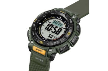 Image of Casio Outdoor Casio Pro Trek Solar Watch Triple Sensor Watching Featuring an Altimeter, Barometer, Digital Compass, Thermometer and 100M WR - Mens, Green, One Size, PRG340-3
