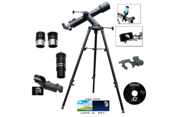 Image of Cassini 600mm x 90mm Erect Image Prism Refractor Telescope w/ Smartphone Adapter, Black, SS-60090TR