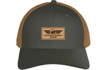 Image of Christensen Arms Ram Leather Wordmark Wool Trucker - Mens, Dark Olive, OSFM, 730-CAH20-00-02-201-00