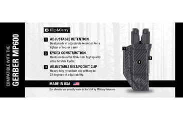Image of Clip &amp; Carry Kydex Sheath for the Gerber MP600, Black, GMP600-BLK