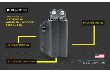 Image of Clip &amp; Carry Kydex Sheath for the Leatherman Wingman, Sidekick, Rebar &amp; Rav, Black, LWING-BLK