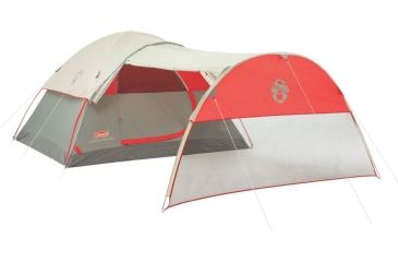 Image of Coleman Cold Springs 4-Person Sundome Tent W/ Porch, Tent 9 x 7 ft, Porch 7 x 7 ft, Gray / Red 2000018089