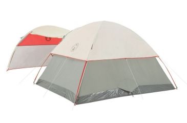 Image of Coleman Cold Springs 4-Person Sundome Tent W/ Porch, Tent 9 x 7 ft, Porch 7 x 7 ft, Gray / Red 2000018089