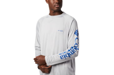 Image of Columbia Terminal Tackle Long Sleeve Shirt - Mens, Cool Grey, Vivid Blue Logo, Small, 138826-028-S