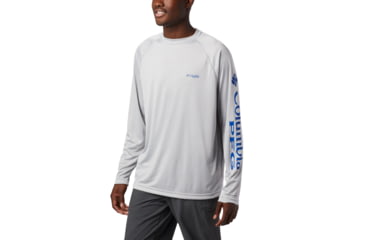 Image of Columbia Terminal Tackle Long Sleeve Shirt - Mens, Cool Grey, Vivid Blue Logo, Small, 138826-028-S