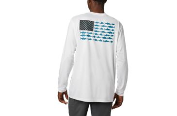 Image of Columbia Terminal Tackle PFG Fish Flag LS - Mens, White, Dark Turquoise, Extra Large, 1872661100-XL