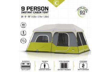 Image of Core Equipment 9 Person Instant Cabin Tent, Green/Gray, 14 x 9 ft, 40008