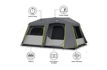 Image of Core Equipment 9 Person Instant Cabin Tent w/ Full Fly, Grey, 40217