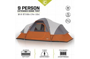 Image of Core Equipment 9 Person Modified Dome Tent, Orange/Gray, 16 x 9 ft, 40004