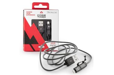 Image of Core Third Dual Lightning/Micro USB Cable, 3.3ft, Grey, Braided Nylon, 1 Year Mfg Warranty, COR-81272