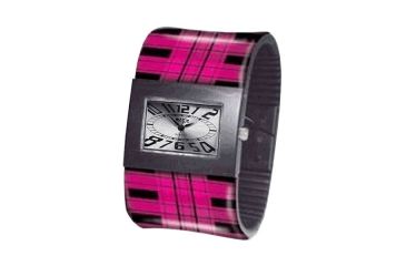 Image of Dakota Watches Fashion Cuff, Silver Dial, Pink Plaid Cuff 2932-1